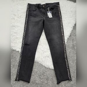 Zara Mid Rise Skinny Snakeskin Stripe Black Jeans. Size 12. Black. New.